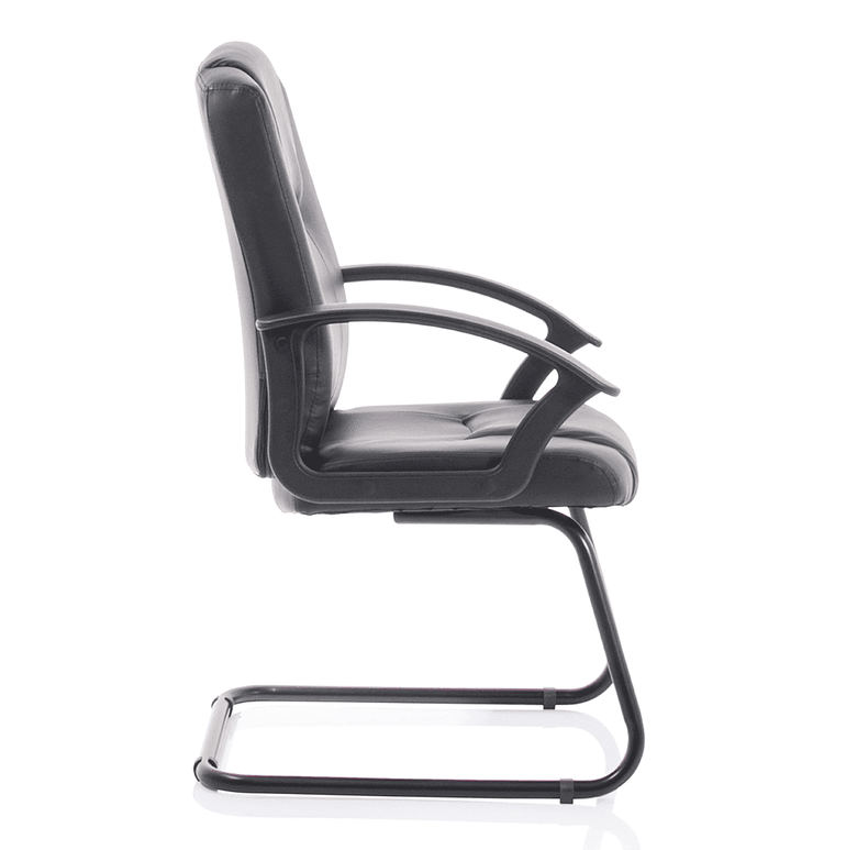 Bella Medium Back Cantilever Visitor Chair - Black Bonded Leather, Black Metal Frame, Flat Packed, 120kg Capacity, 8hr Usage, 2yr Guarantee