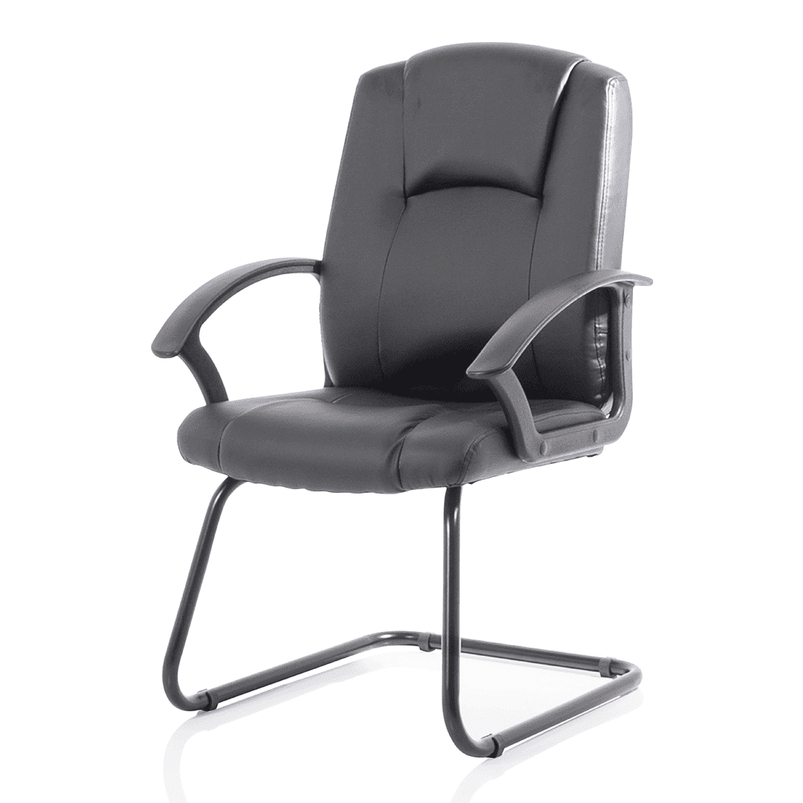 Bella Medium Back Cantilever Visitor Chair - Black Bonded Leather, Black Metal Frame, Flat Packed, 120kg Capacity, 8hr Usage, 2yr Guarantee