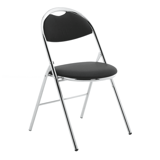Milan High Back Folding Visitor Chair - Black Vinyl, Chrome Metal Frame, Pre-Assembled, 115kg Capacity, 8hr Usage - 94017100