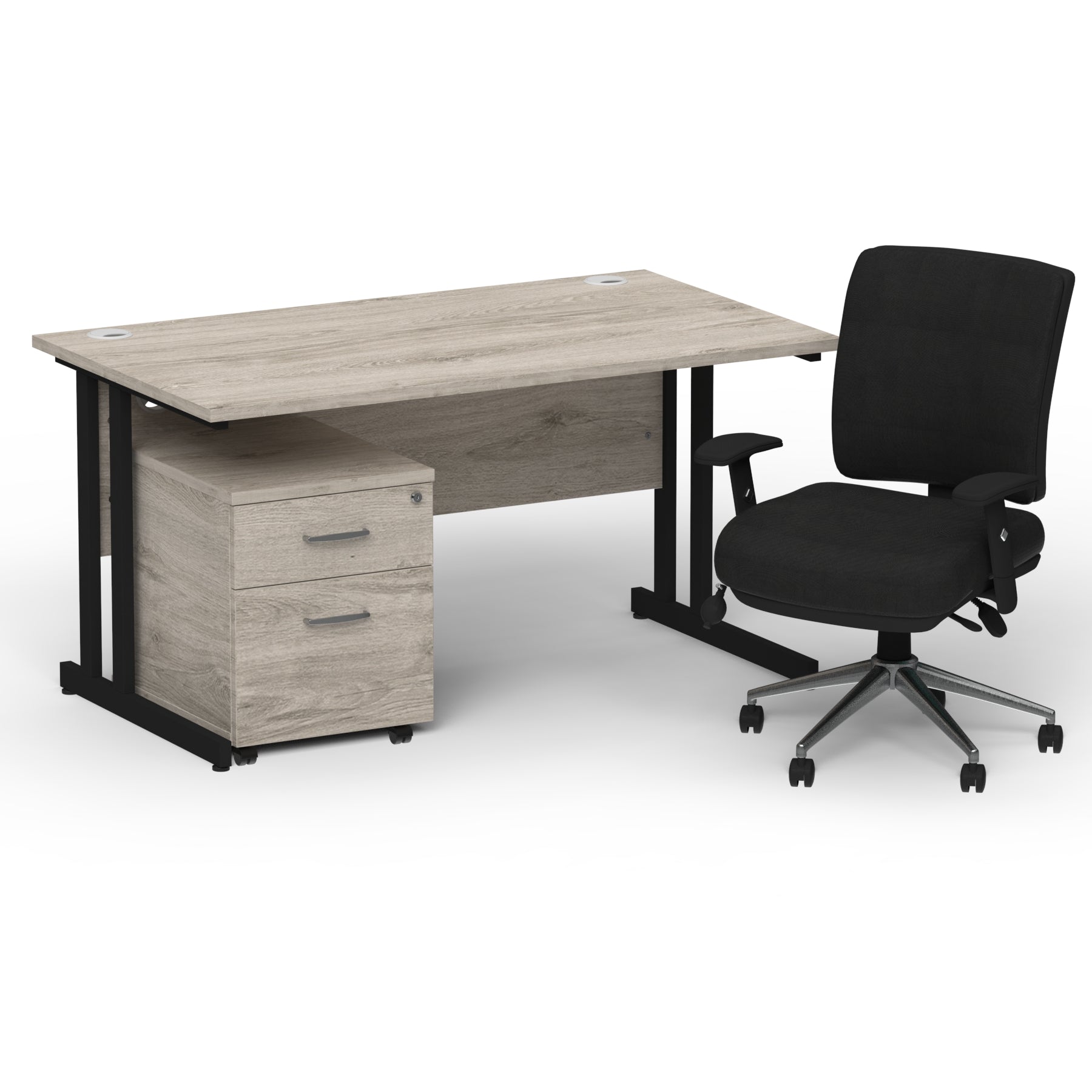 Impulse 1400mm Cantilever Straight Desk & Mobile Pedestal with Chiro Medium Back Black Operator Chair - 5 Year Furniture Guarantee