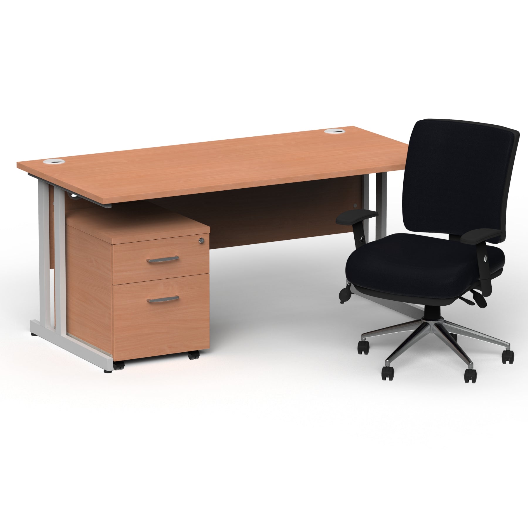 Impulse 1600mm Cantilever Desk & Mobile Pedestal with Chiro Medium Back Black Operator Chair - 5-Year Furniture Guarantee