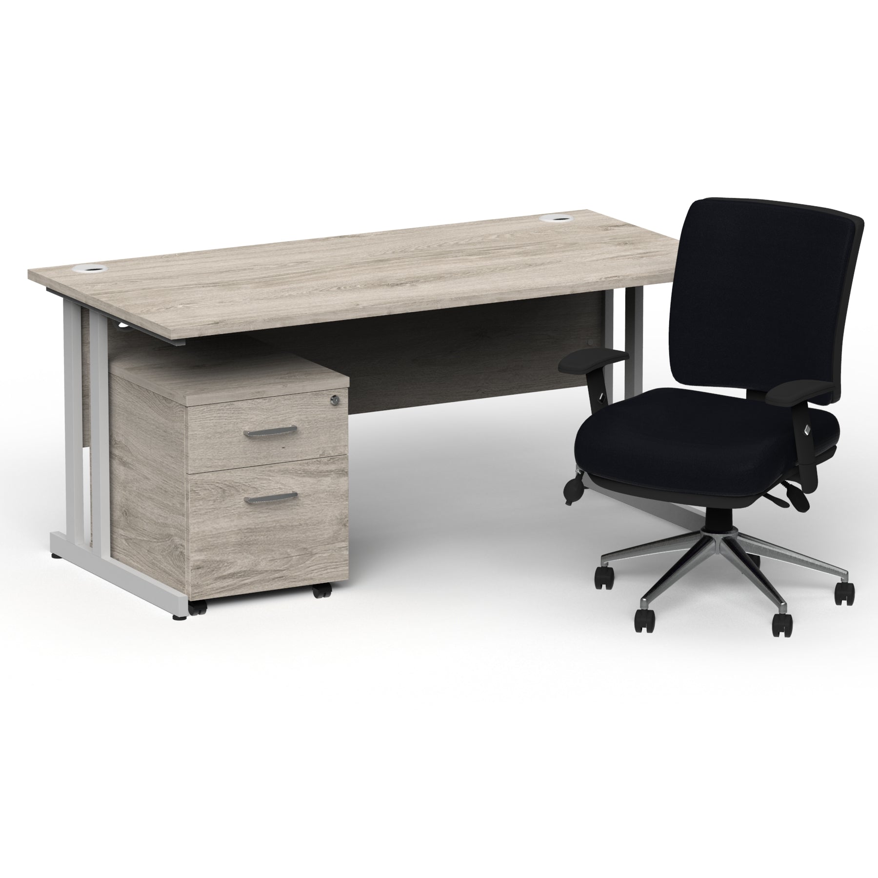 Impulse 1600mm Cantilever Desk & Mobile Pedestal with Chiro Medium Back Black Operator Chair - 5-Year Furniture Guarantee