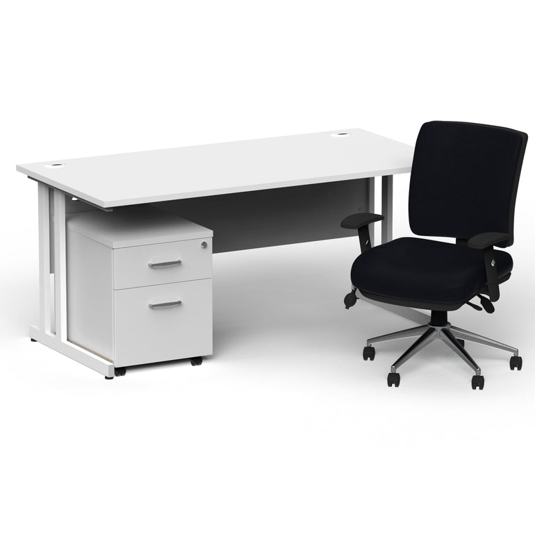 Impulse 1600mm Cantilever Desk & Mobile Pedestal with Chiro Medium Back Black Operator Chair - 5-Year Furniture Guarantee