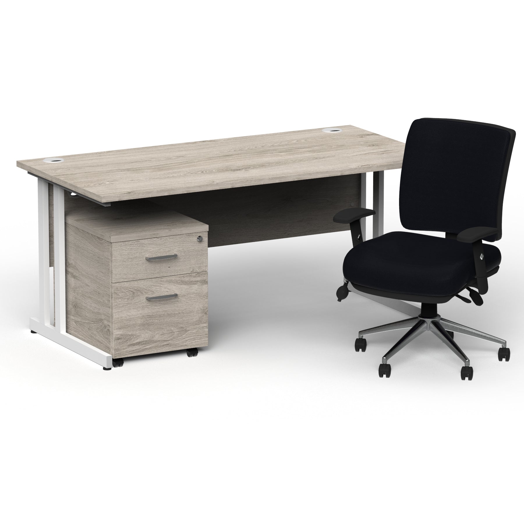 Impulse 1600mm Cantilever Desk & Mobile Pedestal with Chiro Medium Back Black Operator Chair - 5-Year Furniture Guarantee