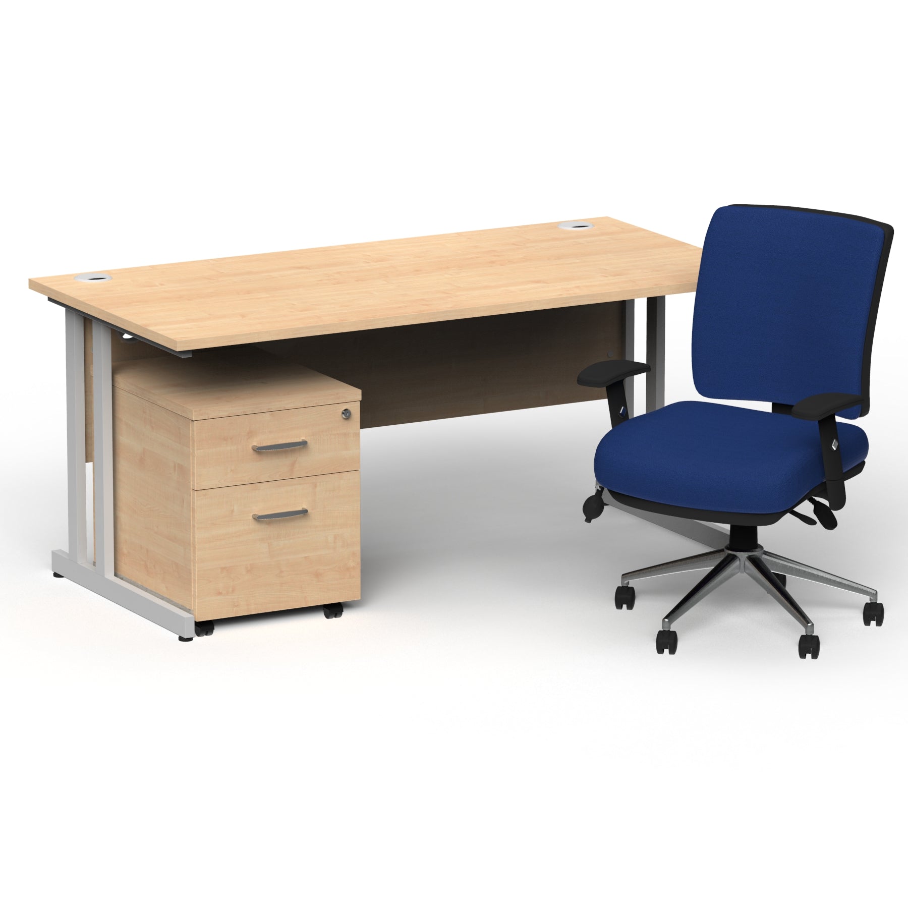 Impulse 1600mm Cantilever Desk & Mobile Pedestal with Chiro Medium Back Blue Chair - 5-Year Furniture Guarantee, 2-Year Seating Guarantee