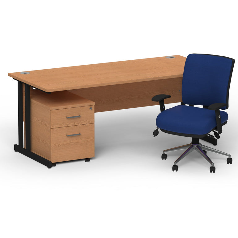 Impulse 1600mm Cantilever Desk & Mobile Pedestal with Chiro Medium Back Blue Chair - 5-Year Furniture Guarantee, 2-Year Seating Guarantee