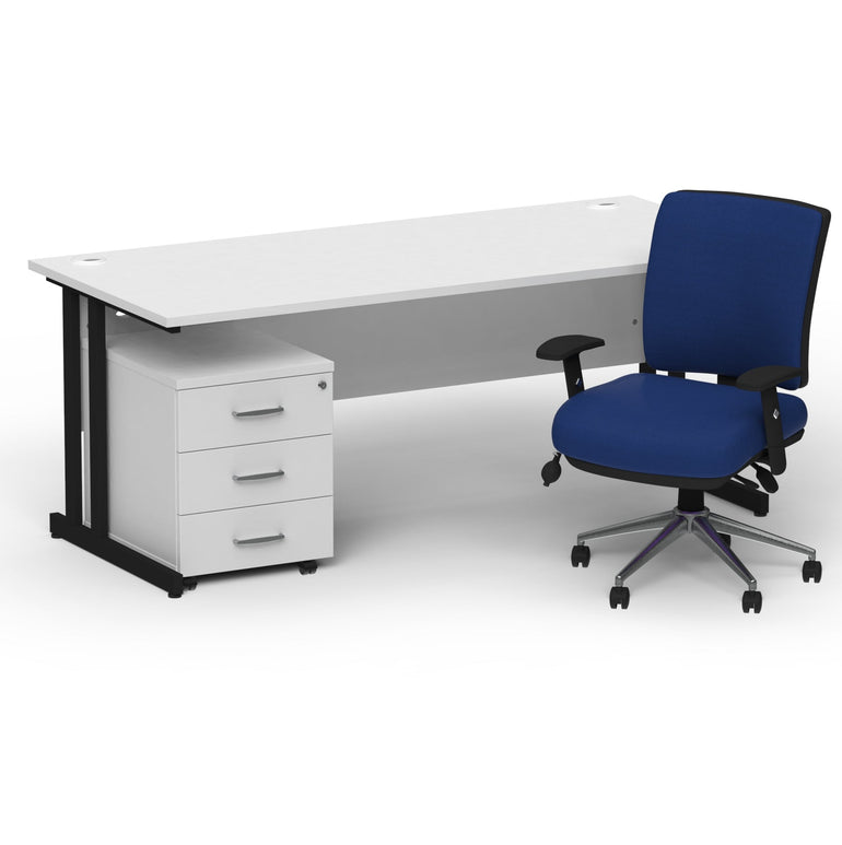 Impulse 1600mm Cantilever Desk & Mobile Pedestal with Chiro Medium Back Blue Chair - 5-Year Furniture Guarantee, 2-Year Seating Guarantee