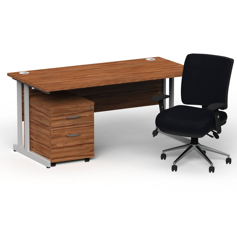 Impulse 1800mm Cantilever Straight Desk & Mobile Pedestal with Chiro Medium Back Black Operator Chair - 5 Year Furniture Guarantee