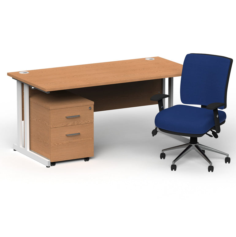 Impulse 1800mm Cantilever Straight Desk & Mobile Pedestal with Chiro Medium Back Blue Operator Chair - 5 Year Furniture Guarantee