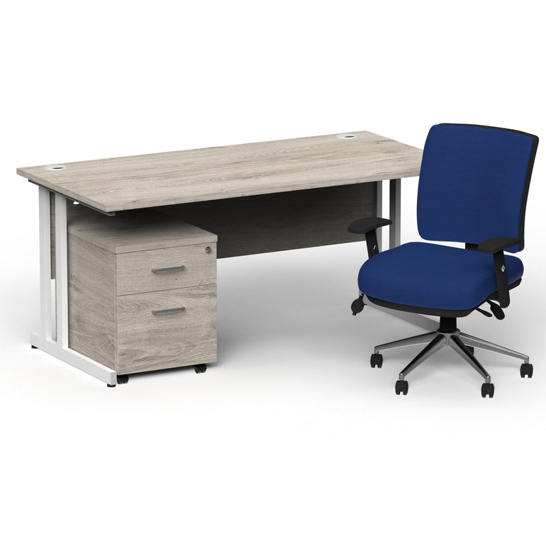 Impulse 1800mm Cantilever Straight Desk & Mobile Pedestal with Chiro Medium Back Blue Operator Chair - 5 Year Furniture Guarantee