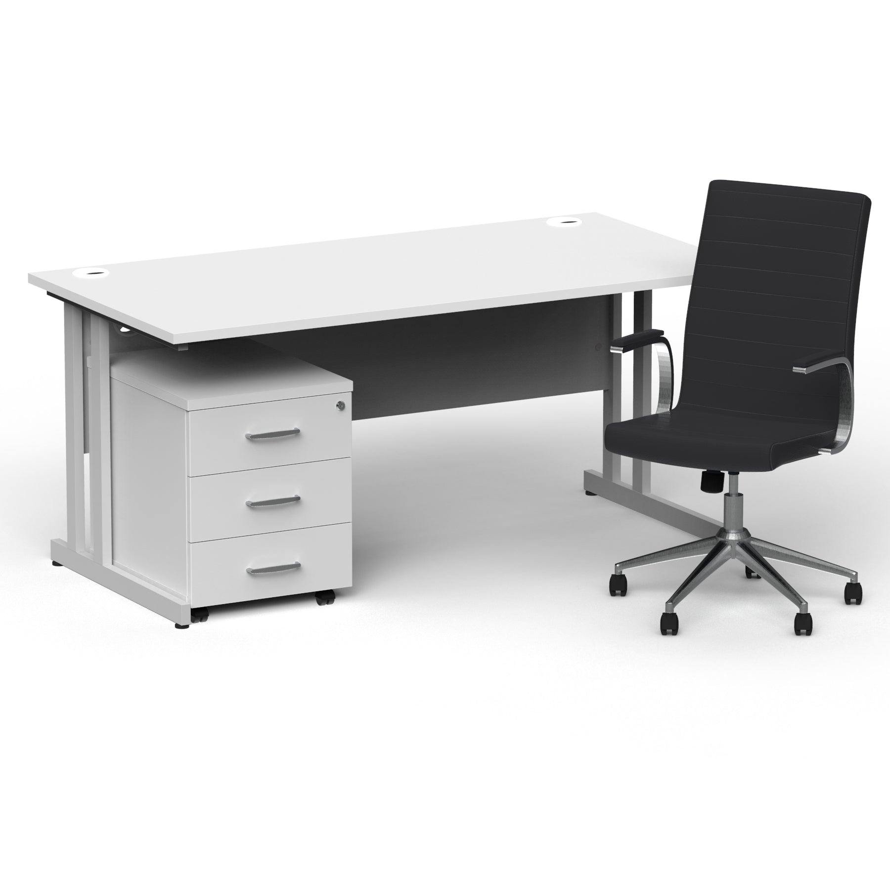 Impulse 1600mm Cantilever Straight Desk & Mobile Pedestal with Ezra Black Executive Chair - 5-Year Furniture Guarantee, 2-Year Seating Guarantee