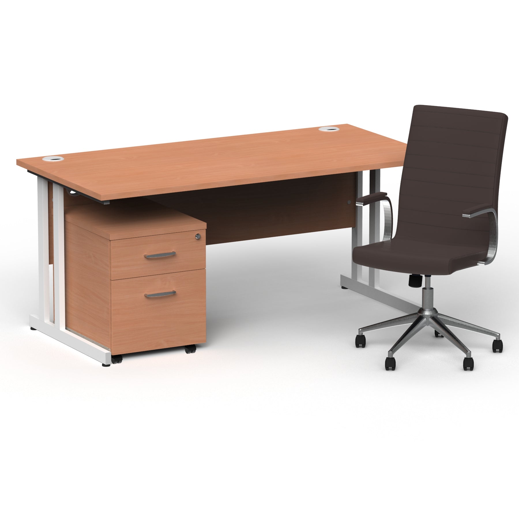 Impulse 1600mm Cantilever Straight Desk & Mobile Pedestal with Ezra Brown Executive Chair - 5-Year Furniture Guarantee, 2-Year Seating Guarantee