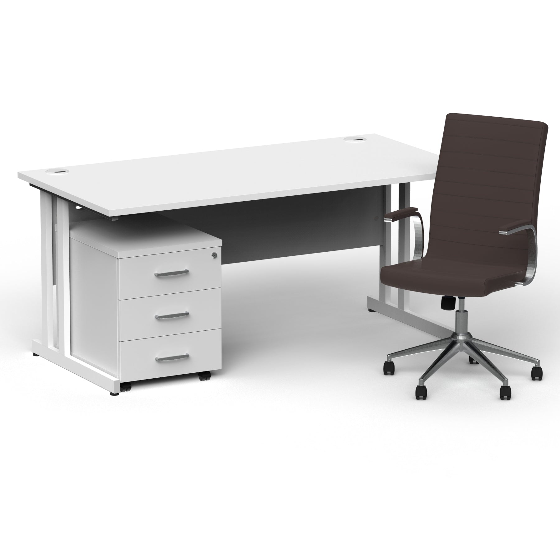Impulse 1600mm Cantilever Straight Desk & Mobile Pedestal with Ezra Brown Executive Chair - 5-Year Furniture Guarantee, 2-Year Seating Guarantee