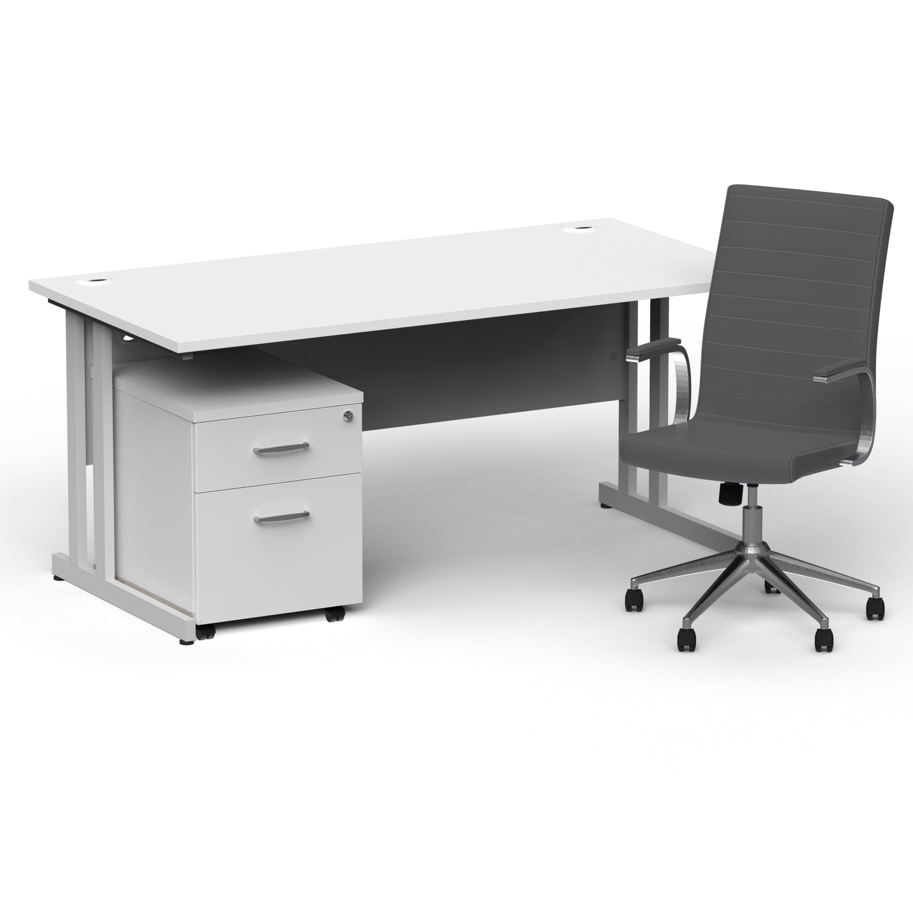 Impulse 1600mm Cantilever Straight Desk & Mobile Pedestal with Ezra Grey Executive Chair - 5-Year Furniture Guarantee, 2-Year Seating Warranty