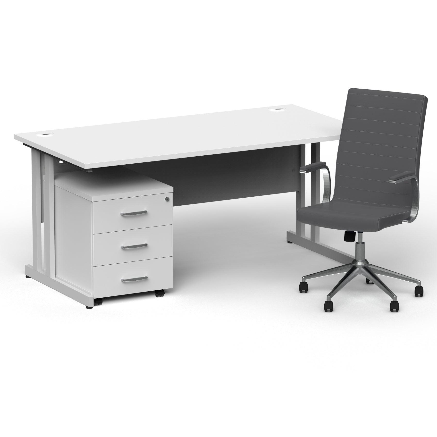 Impulse 1600mm Cantilever Straight Desk & Mobile Pedestal with Ezra Grey Executive Chair - 5-Year Furniture Guarantee, 2-Year Seating Warranty