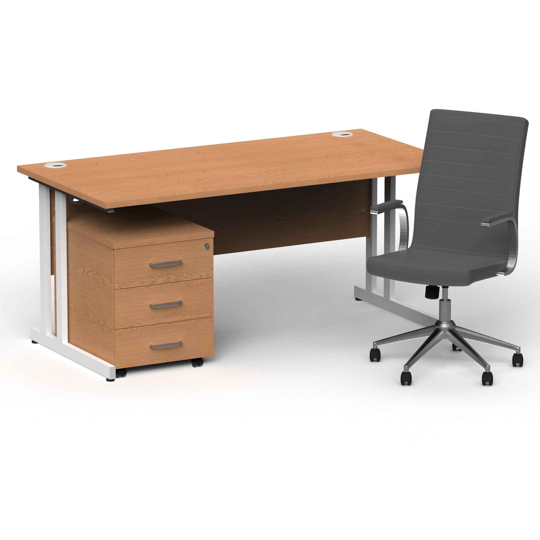 Impulse 1600mm Cantilever Straight Desk & Mobile Pedestal with Ezra Grey Executive Chair - 5-Year Furniture Guarantee, 2-Year Seating Warranty