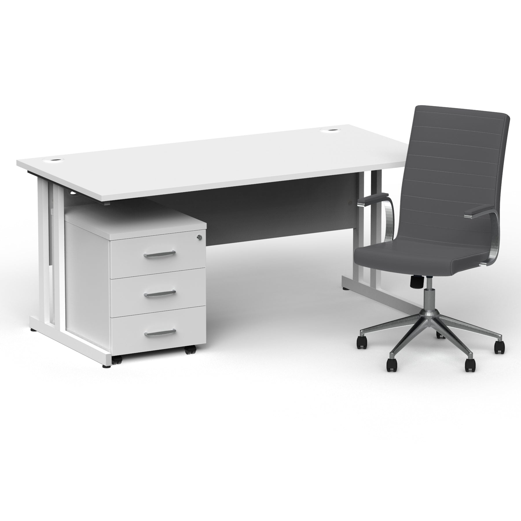 Impulse 1600mm Cantilever Straight Desk & Mobile Pedestal with Ezra Grey Executive Chair - 5-Year Furniture Guarantee, 2-Year Seating Warranty
