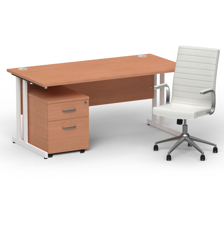 Impulse 1600mm Cantilever Straight Desk & Mobile Pedestal with Ezra White Executive Chair - 5-Year Furniture Guarantee, 2-Year Seating Guarantee