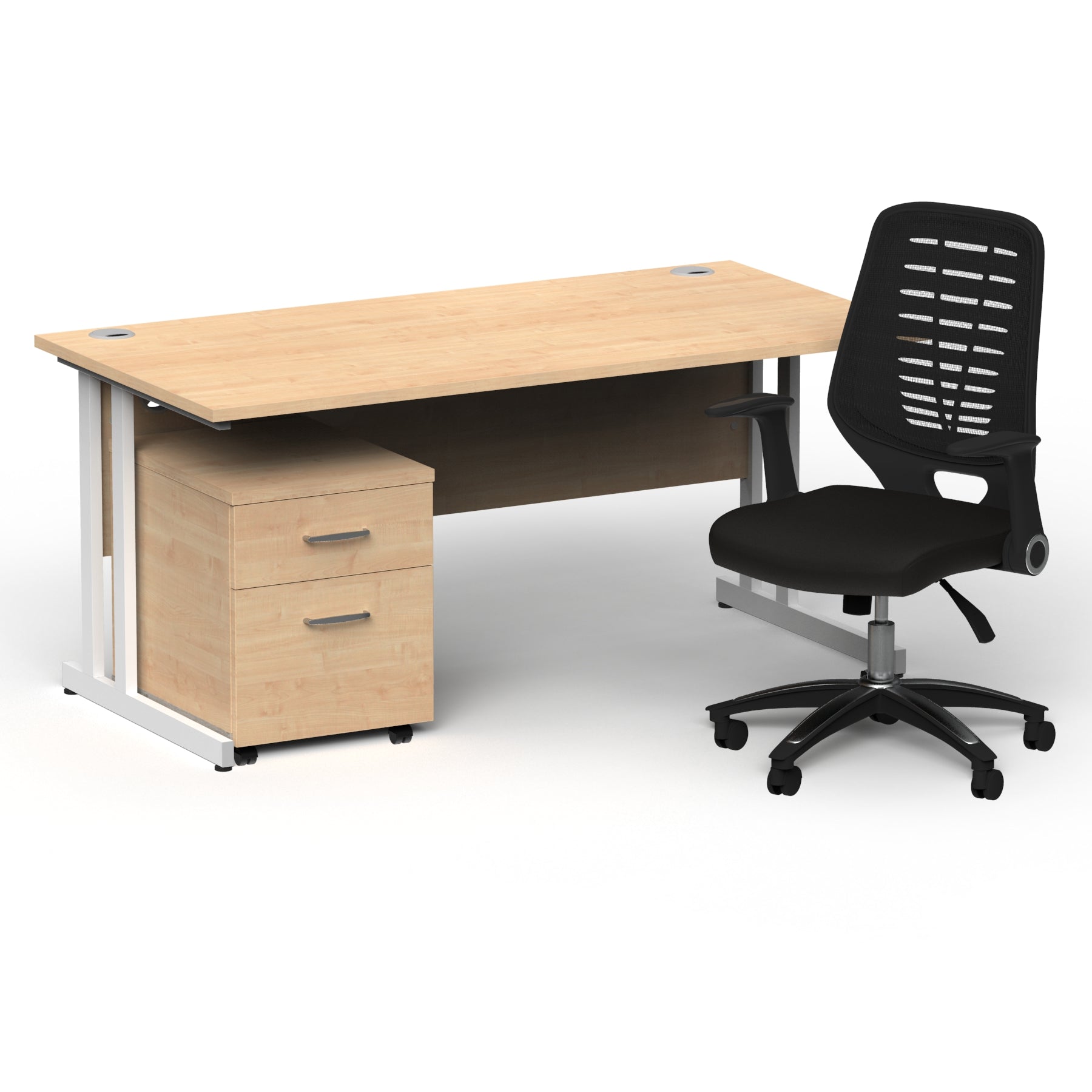 Impulse 1600mm Cantilever Straight Desk & Mobile Pedestal with Relay Black Back Operator Chair - MFC Material, 5-Year Furniture Guarantee