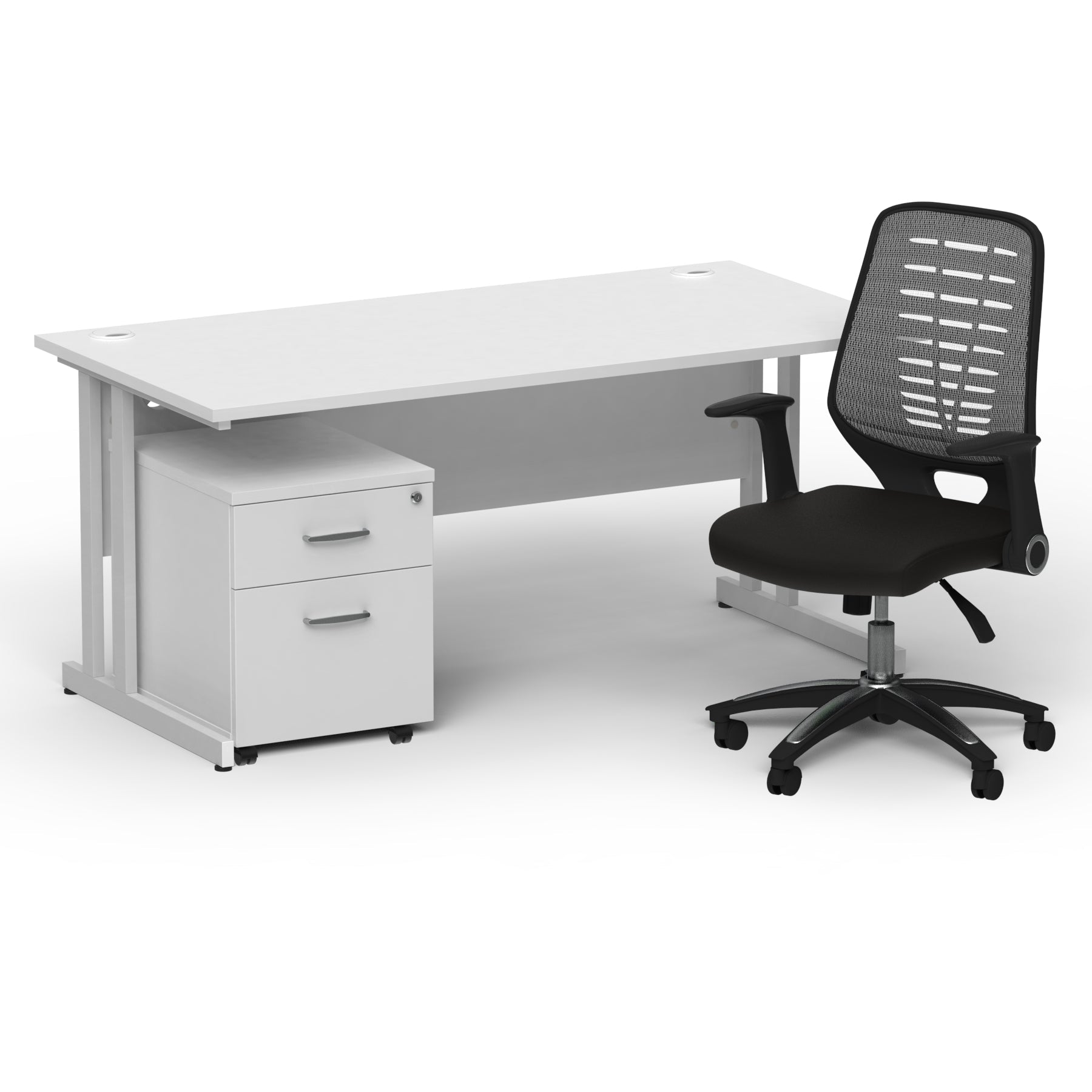 Impulse 1600mm Cantilever Straight Desk & Mobile Pedestal with Relay Silver Back Operator Chair - 5-Year Furniture Guarantee, MFC Material