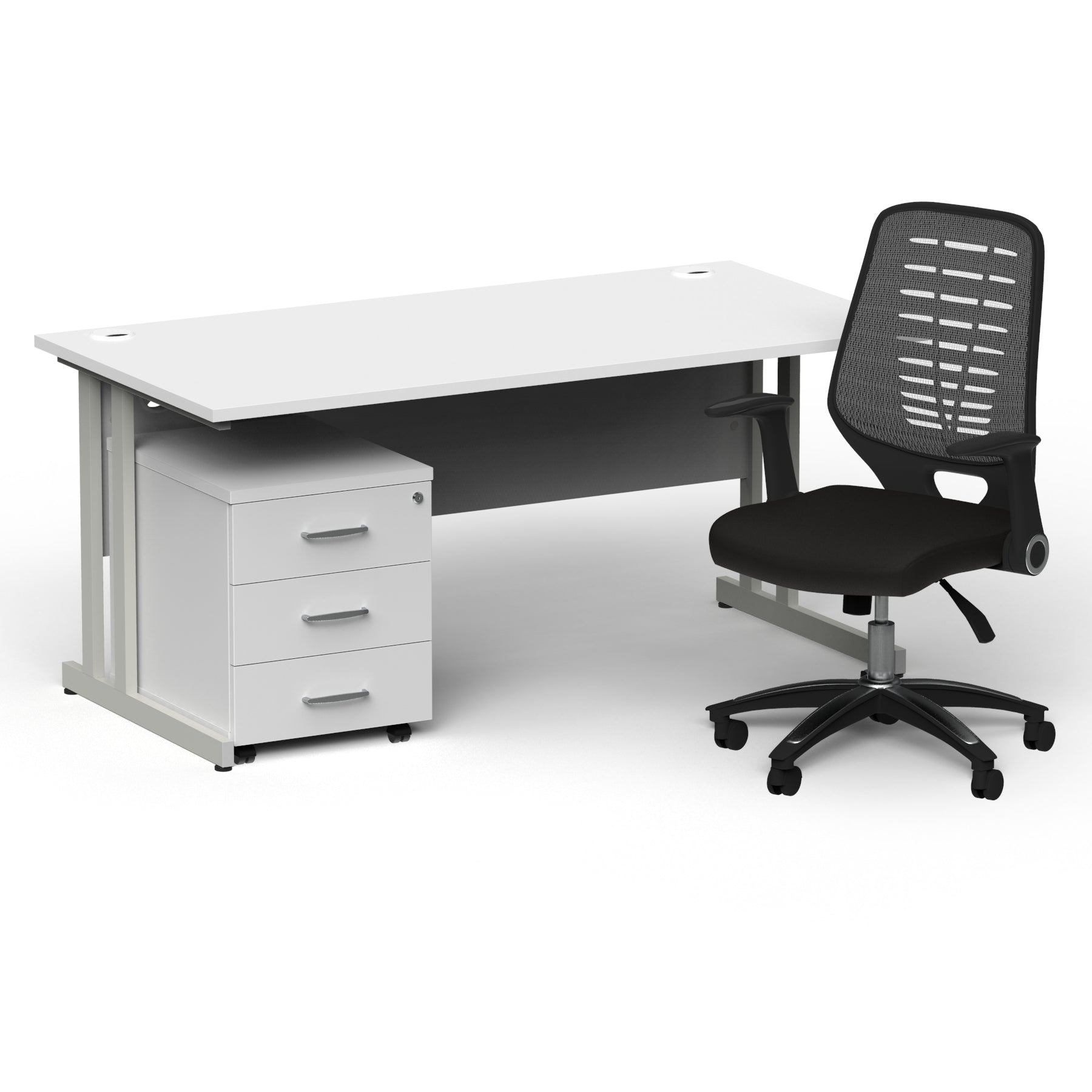 Impulse 1600mm Cantilever Straight Desk & Mobile Pedestal with Relay Silver Back Operator Chair - 5-Year Furniture Guarantee, MFC Material