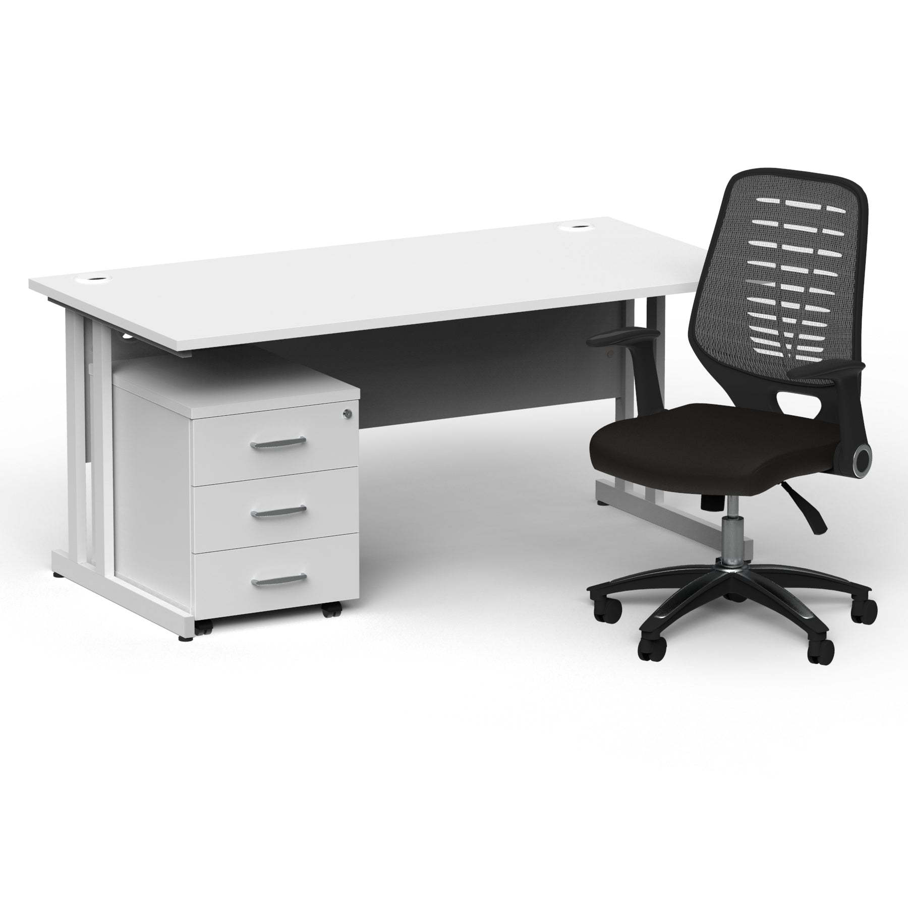 Impulse 1600mm Cantilever Straight Desk & Mobile Pedestal with Relay Silver Back Operator Chair - 5-Year Furniture Guarantee, MFC Material
