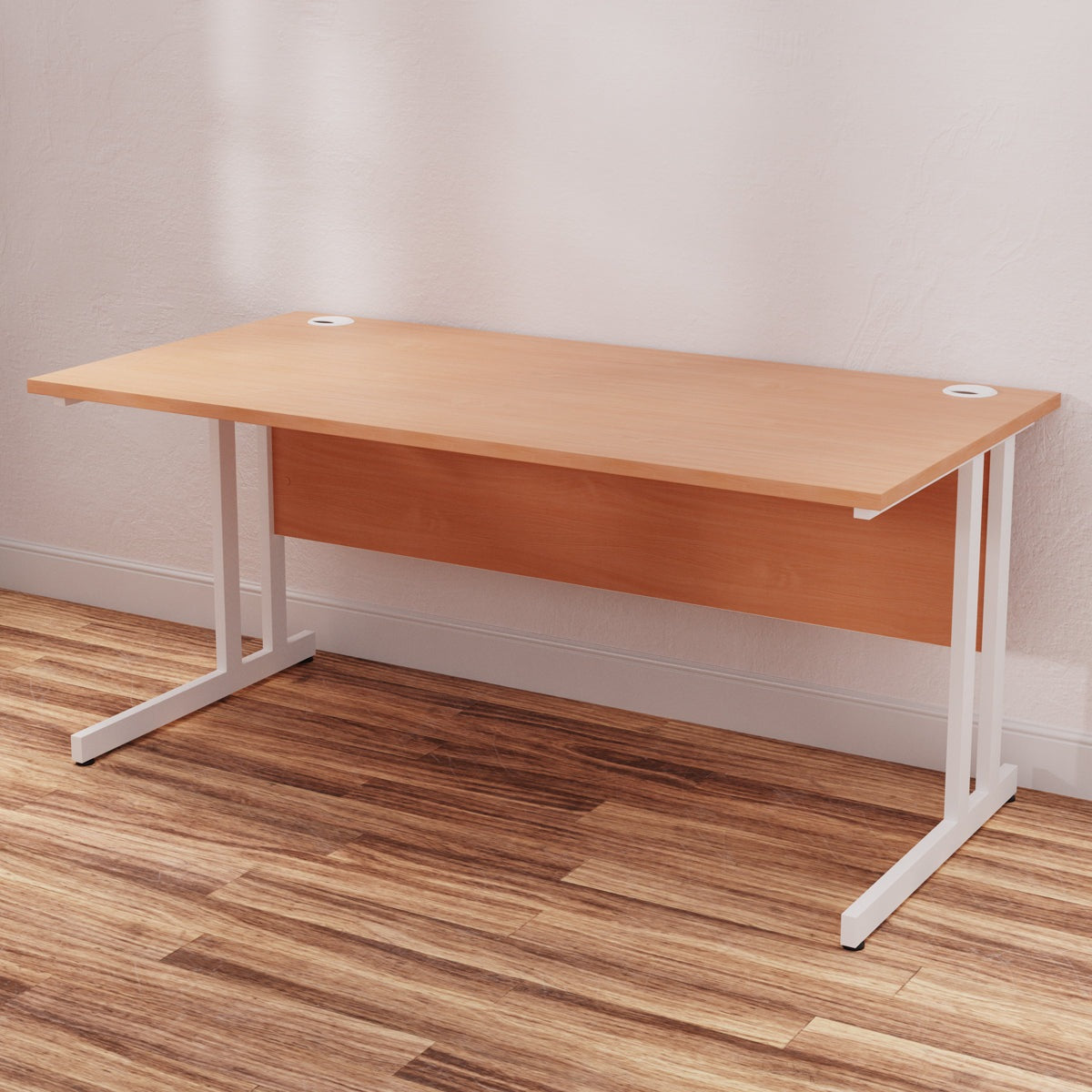 Impulse 1600mm Straight Desk Cantilever Leg - Rectangular MFC Table, 1600x800 Top, Silver/White/Black Frame, Self-Assembly, 5-Year Guarantee