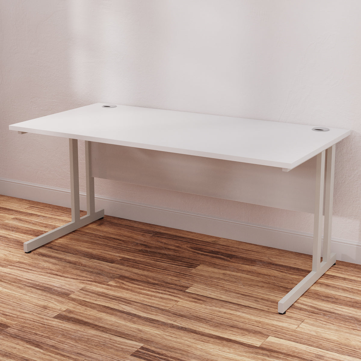 Impulse 1600mm Straight Desk Cantilever Leg - Rectangular MFC Table, 1600x800 Top, Silver/White/Black Frame, Self-Assembly, 5-Year Guarantee