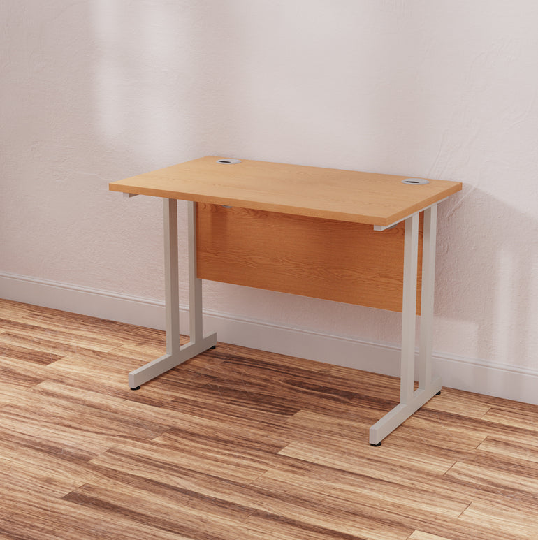 Impulse 1000mm Slimline Desk Cantilever Leg - MFC Rectangular Table, Self-Assembly, 5-Year Guarantee, 1000x600 Top, Silver/White/Black Frame