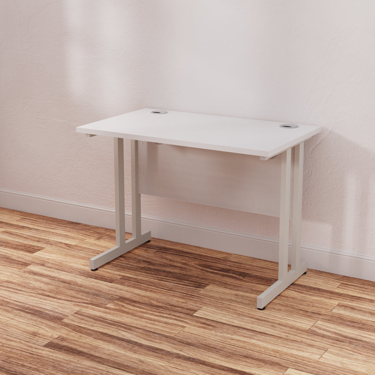 Impulse 1000mm Slimline Desk Cantilever Leg - MFC Rectangular Table, Self-Assembly, 5-Year Guarantee, 1000x600 Top, Silver/White/Black Frame