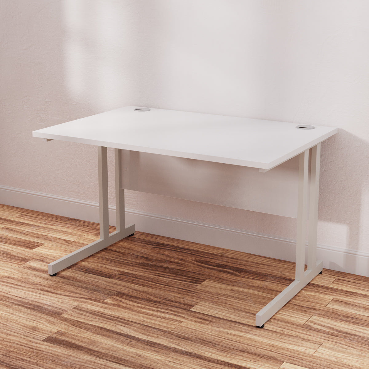 Impulse 1200mm Straight Desk Cantilever Leg - MFC Rectangular Table, Self-Assembly, 5-Year Guarantee, Silver/White/Black Frame, 1200x800 Top