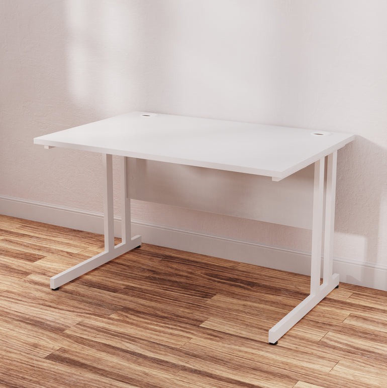 Impulse 1200mm Straight Desk Cantilever Leg - MFC Rectangular Table, Self-Assembly, 5-Year Guarantee, Silver/White/Black Frame, 1200x800 Top