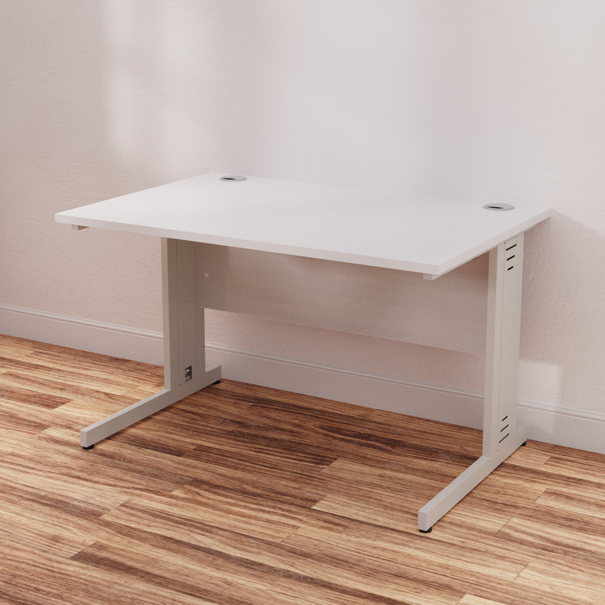 Impulse 1200mm Straight Desk with Cable Managed Leg - MFC Rectangular Table, Self-Assembly, 5-Year Guarantee, Silver/White Frame (1200x800x730mm)