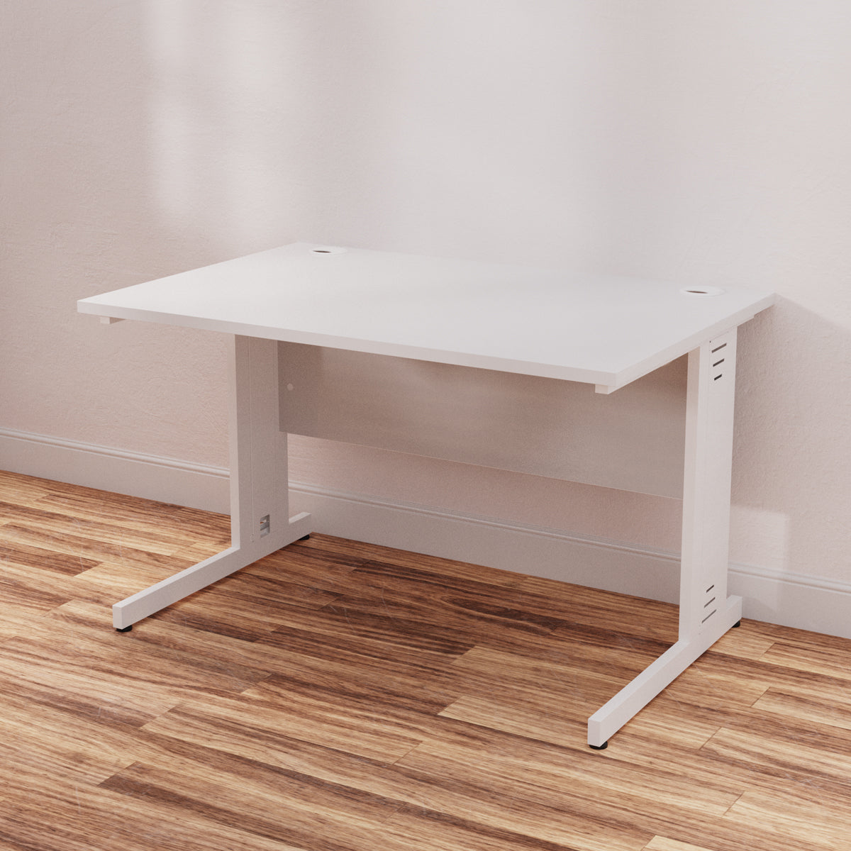 Impulse 1200mm Straight Desk with Cable Managed Leg - MFC Rectangular Table, Self-Assembly, 5-Year Guarantee, Silver/White Frame (1200x800x730mm)