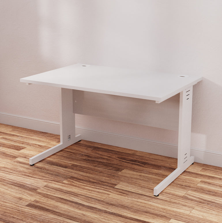 Impulse 1200mm Straight Desk with Cable Managed Leg - MFC Rectangular Table, Self-Assembly, 5-Year Guarantee, Silver/White Frame (1200x800x730mm)