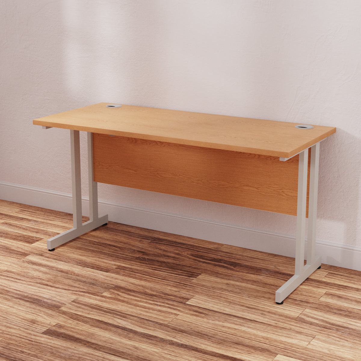 Impulse 1400mm Slimline Desk Cantilever Leg - MFC Rectangular, Self-Assembly, 5-Year Guarantee, Silver/White/Black Frame, 28.6-32.5kg