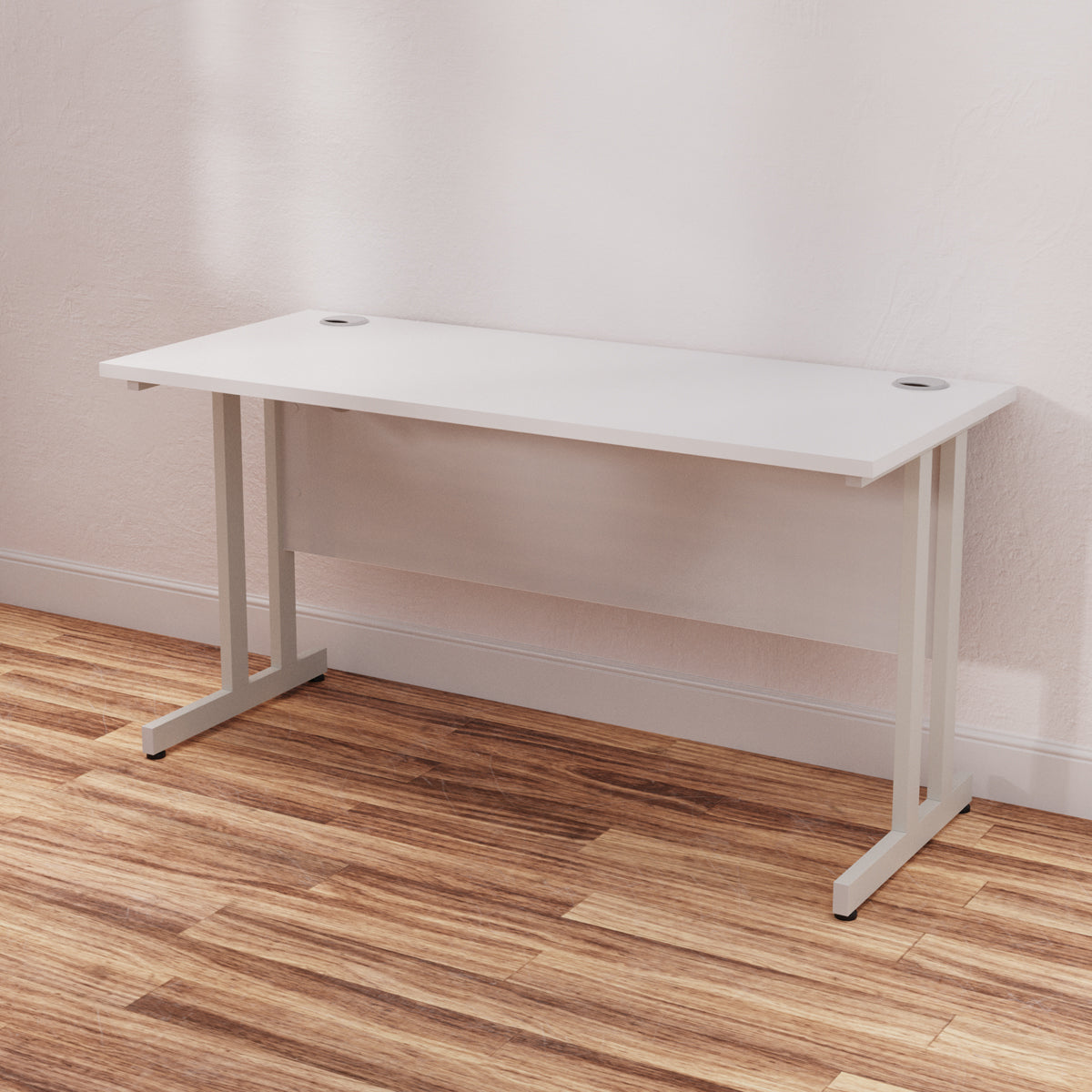 Impulse 1400mm Slimline Desk Cantilever Leg - MFC Rectangular, Self-Assembly, 5-Year Guarantee, Silver/White/Black Frame, 28.6-32.5kg