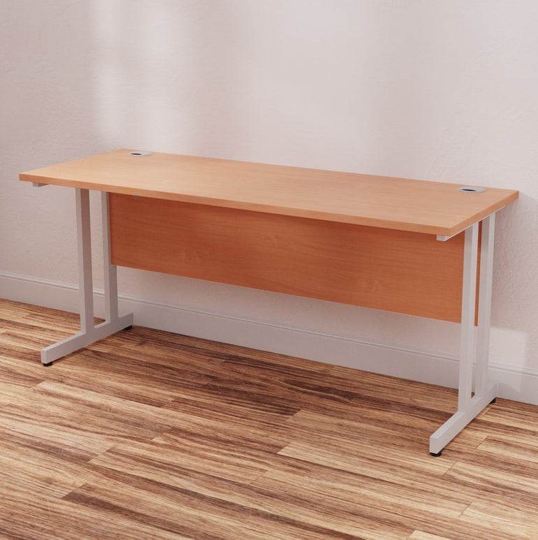 Impulse 1600mm Slimline Desk Cantilever Leg - MFC Rectangular, Self-Assembly, 5-Year Guarantee, Silver/White/Black Frame, 1600x600 Top