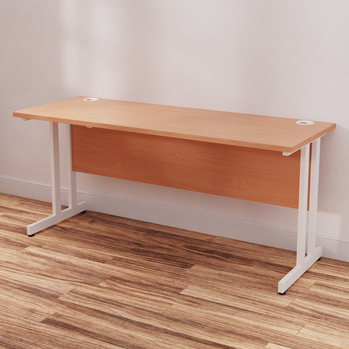 Impulse 1600mm Slimline Desk Cantilever Leg - MFC Rectangular, Self-Assembly, 5-Year Guarantee, Silver/White/Black Frame, 1600x600 Top