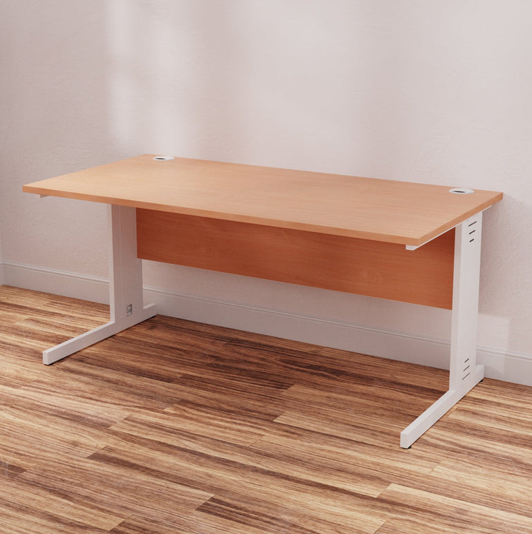 Impulse 1600mm Straight Desk with Cable Managed Leg - MFC Rectangular Table, 1600x800, Silver/White Frame, 5-Year Guarantee