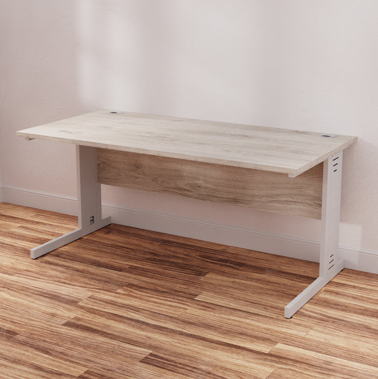 Impulse 1600mm Straight Desk with Cable Managed Leg - MFC Rectangular Table, 1600x800, Silver/White Frame, 5-Year Guarantee