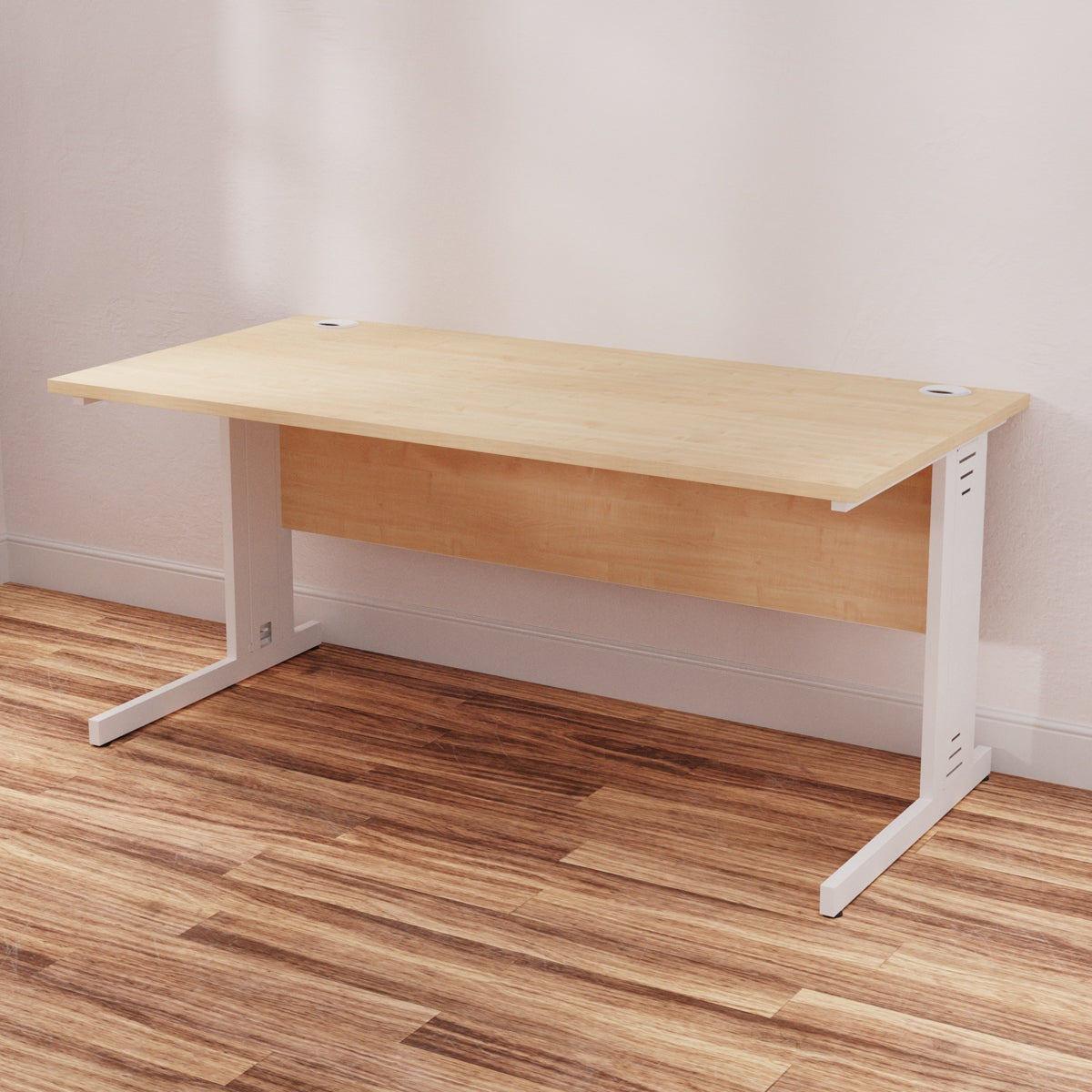 Impulse 1600mm Straight Desk with Cable Managed Leg - MFC Rectangular Table, 1600x800, Silver/White Frame, 5-Year Guarantee