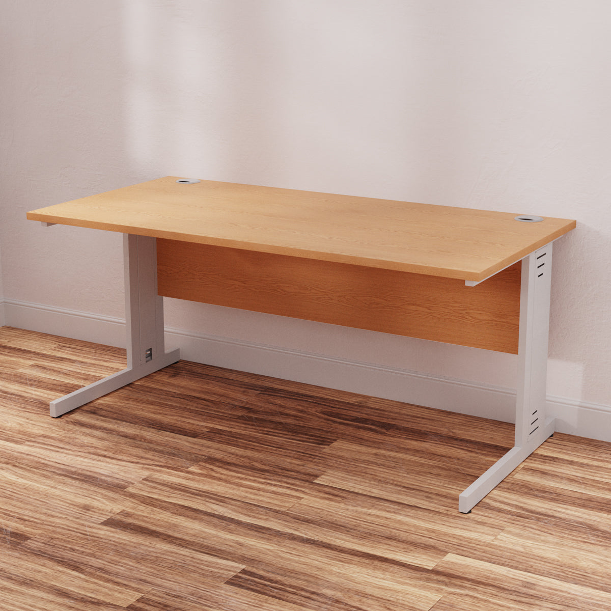 Impulse 1600mm Straight Desk with Cable Managed Leg - MFC Rectangular Table, 1600x800, Silver/White Frame, 5-Year Guarantee
