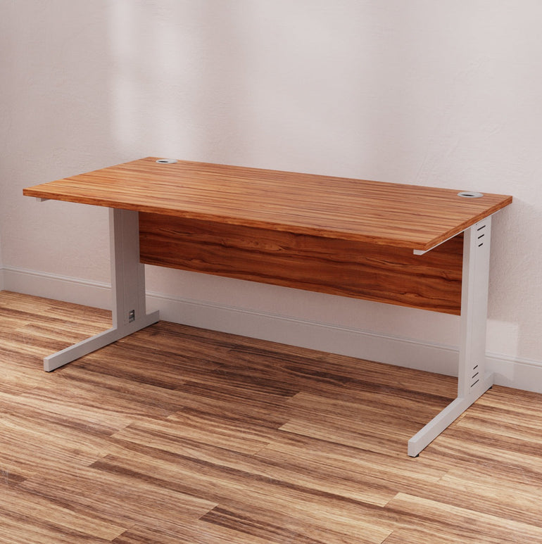 Impulse 1600mm Straight Desk with Cable Managed Leg - MFC Rectangular Table, 1600x800, Silver/White Frame, 5-Year Guarantee