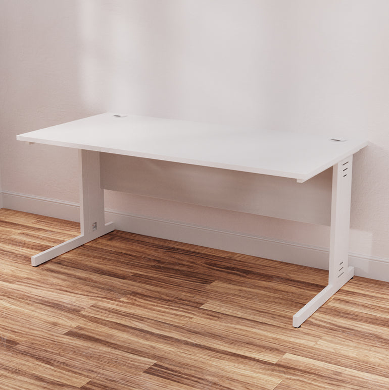 Impulse 1600mm Straight Desk with Cable Managed Leg - MFC Rectangular Table, 1600x800, Silver/White Frame, 5-Year Guarantee