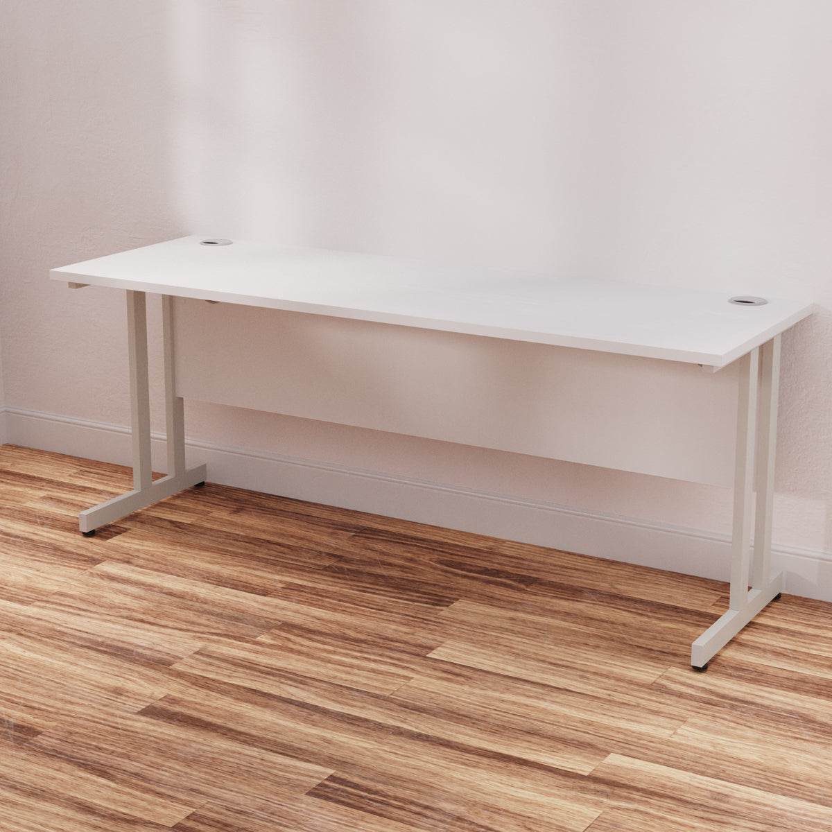 Impulse 1600mm Slimline Desk Cantilever Leg - MFC Rectangular, Self-Assembly, 5-Year Guarantee, Silver/White/Black Frame, 1600x600 Top