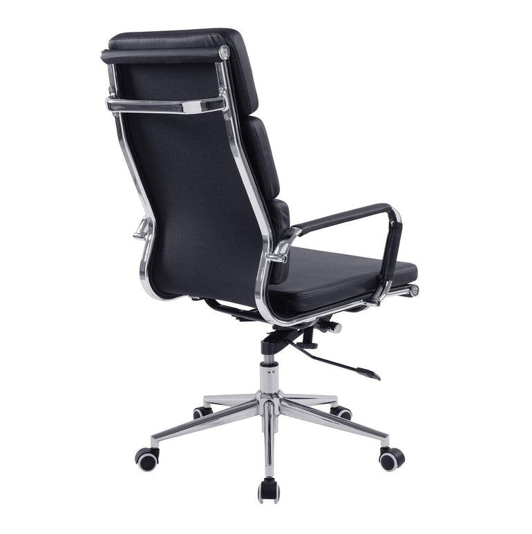 Bonded Leather High Swivel Armchair with Individual Back Cushions and Chrome Arms & Base - Black - Office Products Online
