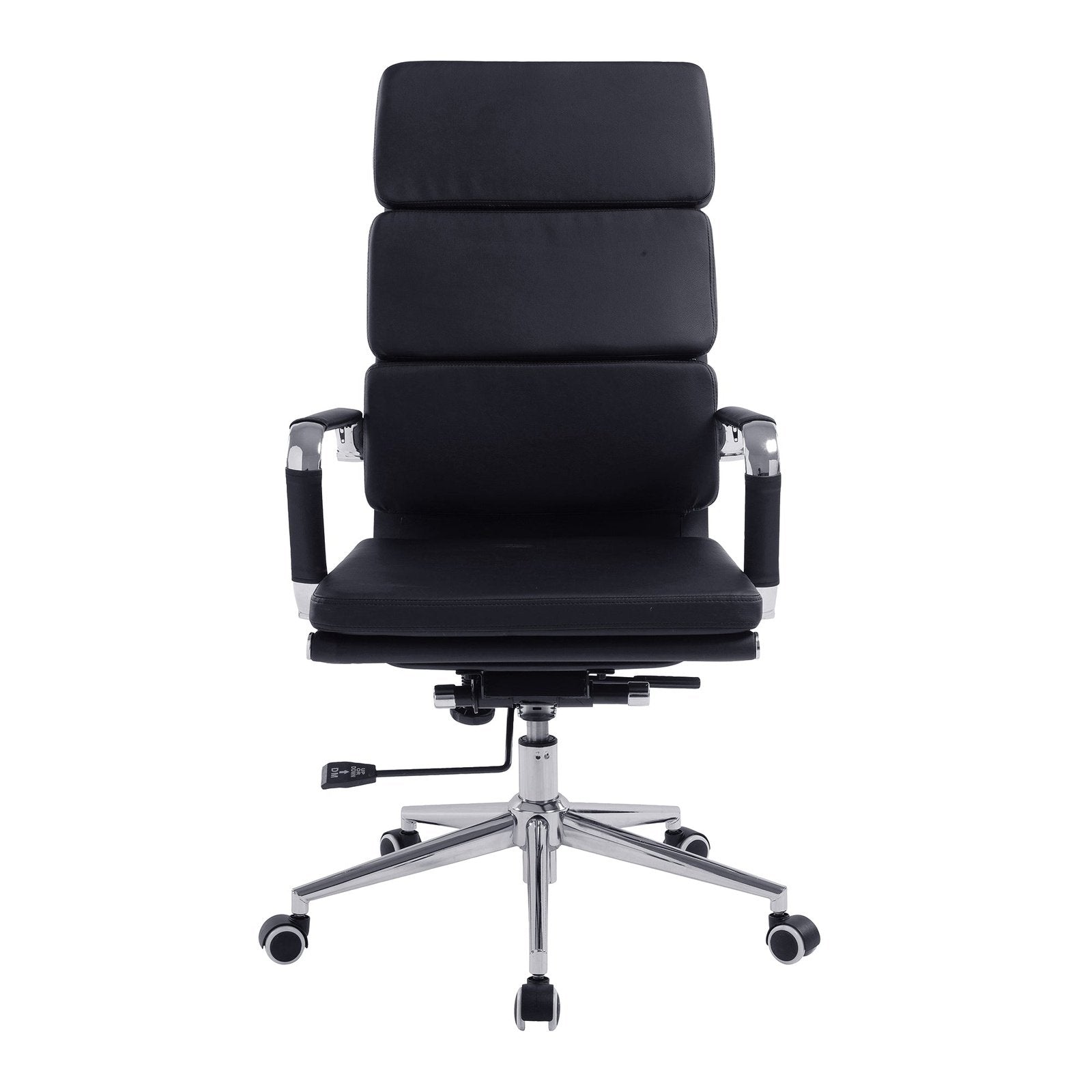 Bonded Leather High Swivel Armchair with Individual Back Cushions and Chrome Arms & Base - Black - Office Products Online