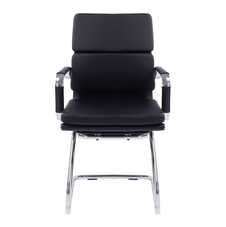 Bonded Leather Medium Visitor Armchair with Individual Back Cushions and Chrome Arms & Base - Black - Office Products Online