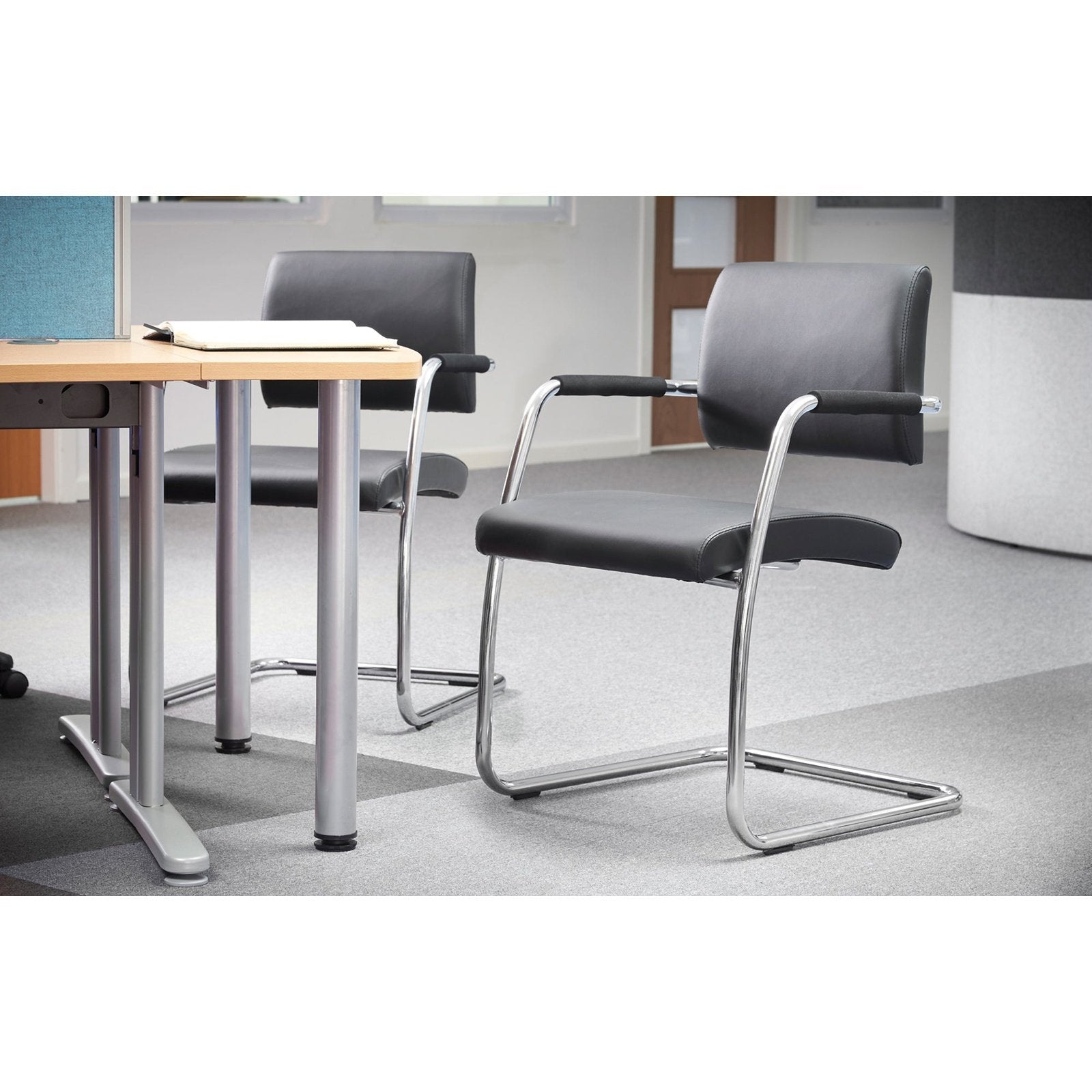 Bruges meeting room cantilever chair pack of 2 - black faux leather - Office Products Online